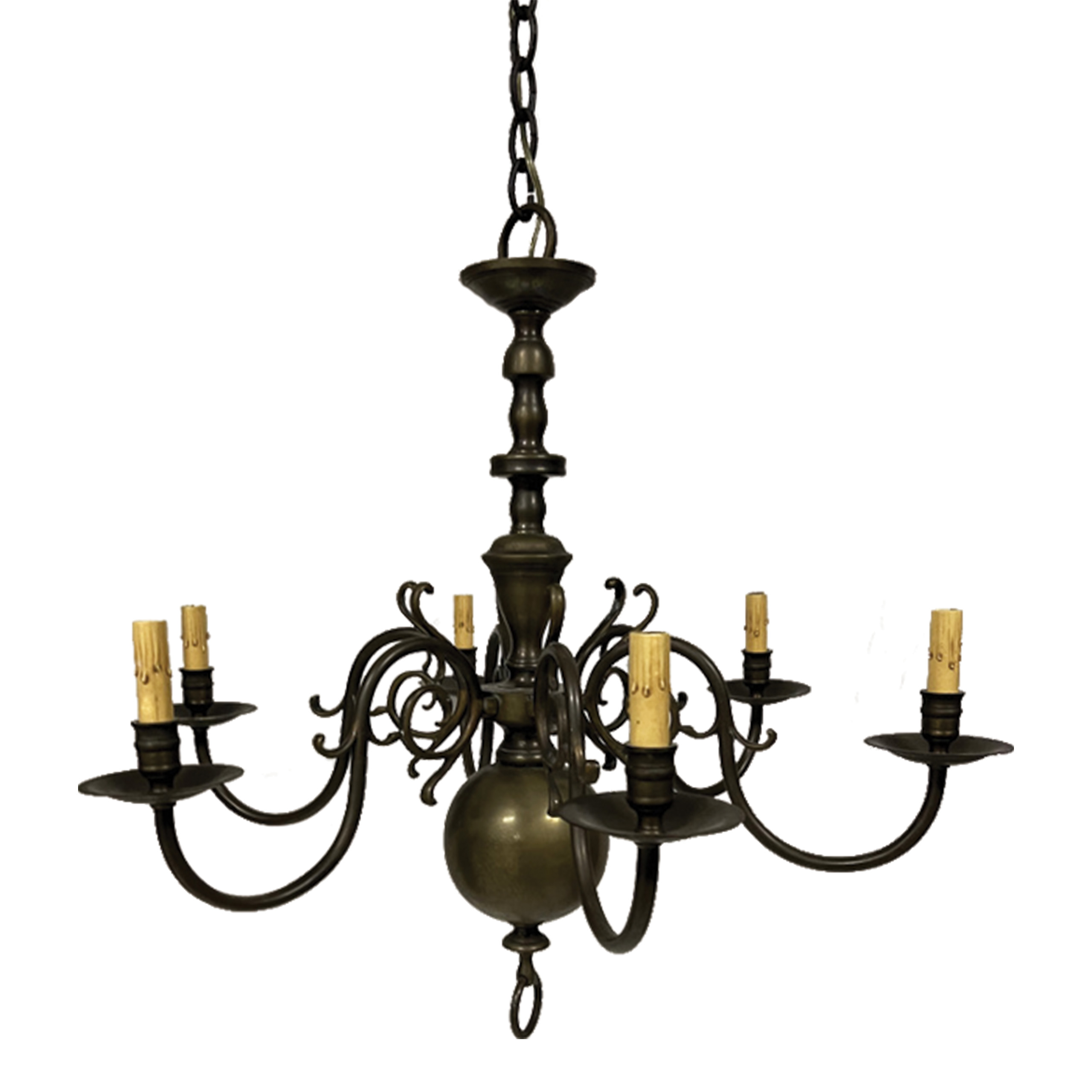 Dutch Antique Brass Chandelier with 6-Arms