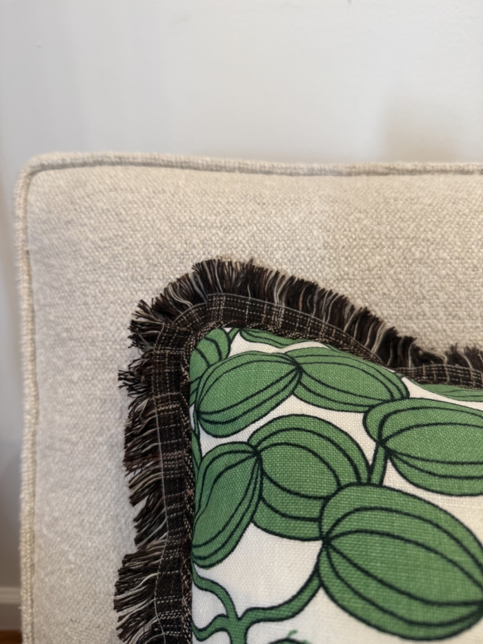Josef Frank Green Pillow with KLC Thatch Fringe Trim - Image 2